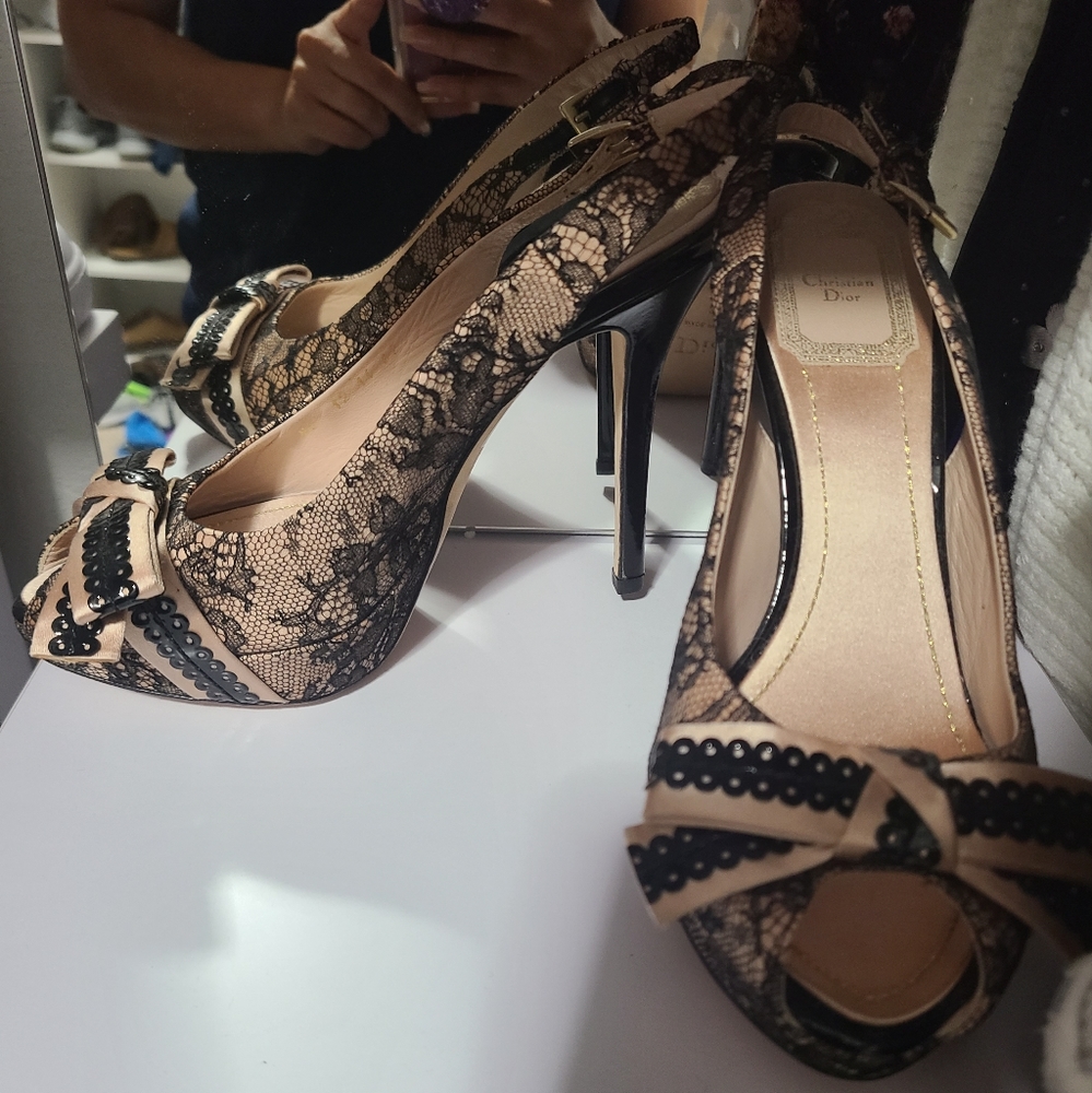 Christian Dior Printed Bow Accents slingback pumps - Picture 2 of 6